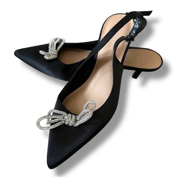 BCBGeneration Donna Black Satin Rhinestone Bow Slingback Pumps Women’s Size 8 - Picture 1 of 14